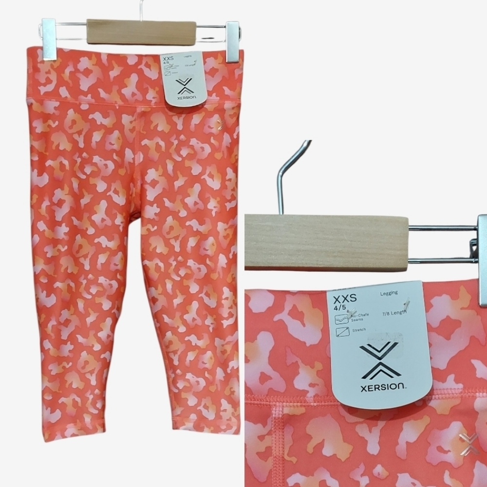 NWT Xersion Pink Dubarry Leopard 7/8 Capri Leggings Size XXS 4/5